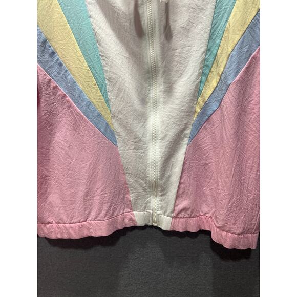 Vintage 80s Teddi Sport Pastel Pink Bone White Full Zip Windbreaker Size L - Picture 5 of 10